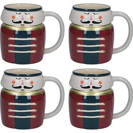 KitchenCraft The Nutcracker Collection - Set di 4 tazze natalizie, a forma di boccale, colore: Dolomite, colore: Rosso