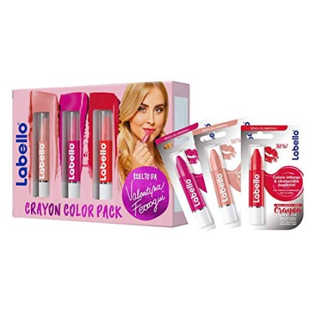 Labello Crayon Color Pack, Confezione Regalo con 3 Lipstick, Idratazione di un Burrocacao e Finish di un Rossetto