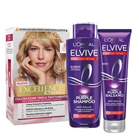 L'Oréal Paris Kit Cura & Colore Capelli Biondo, Box con Tinta Capelli Excellence Biondo Chiaro 8, Shampoo e Balsamo Anti-Giallo