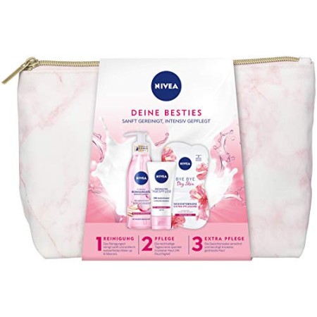 Nivea - Set regalo Besties, con custodia per il trucco, olio per la pulizia di viso e occhi, cura quotidiana e maschera per il v