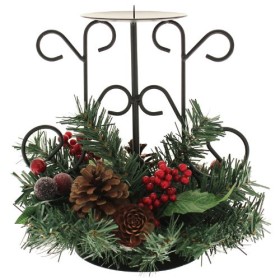 WeRChristmas - Portacandela centrotavola Decorativo con pigne e Bacche, 22 cm, Un Supporto per Candela Centrale, Motivo Natalizi