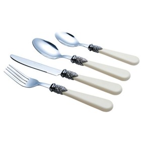 Exzact Set Posate Avorio per Panna 24 pz, Acciaio Inossidabile con Manico Dettagliato, Tradizionale, Elegante, Stile Vintage/Ant