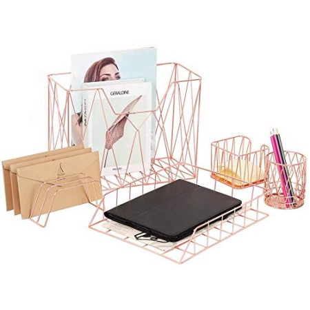 Set organizer da scrivania, 5 in 1 organizer da scrivania per casa, ufficio - oro rosa