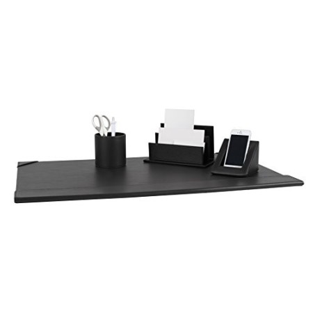 PAVO 8047871 Set di Accessori da Scrivania in Pelle PU, Sottomano, Porta Lettere, Porta Cellulare e Porta Penne, Nero