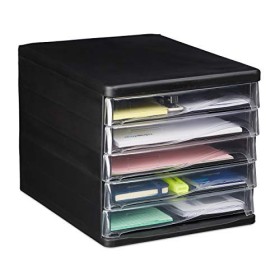 Relaxdays Organizer da Scrivania 5 Cassetti per Articoli di Cancelleria e Documenti, Formato A4 HLP 24,5x26,5x34 cm Nero, PP, 24