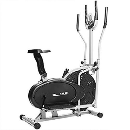 ISE Cross Trainer Ellittica Trainer 2 in 1, cyclette con sedile, allenamento cardio con sensori di impulso, max. 120 kg, SY-9002
