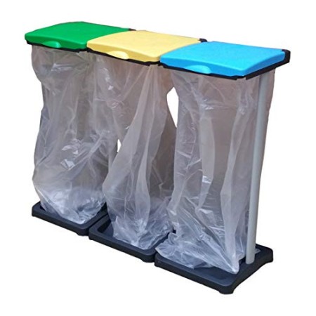Adventa Portasacco-Portarifiuti Tris Raccolta Differenziata, Grigio Nero, 94.5 x 36 x 81