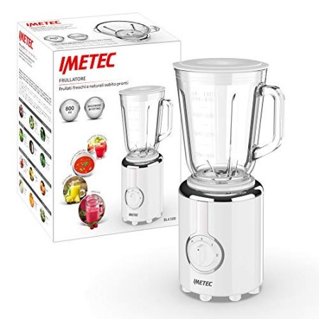 Imetec BL4 500 Frullatore, Lame tritaghiaccio in acciaio inox, Bicchiere da 800 ml in vetro, 2 velocità con Pulse, Coperchio do