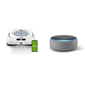 iRobot Braava Jet m6 (6134) Robot lavapavimenti WiFi, lavaggio acqua e secco, controllabile con app + Echo Dot (3ª generazione)