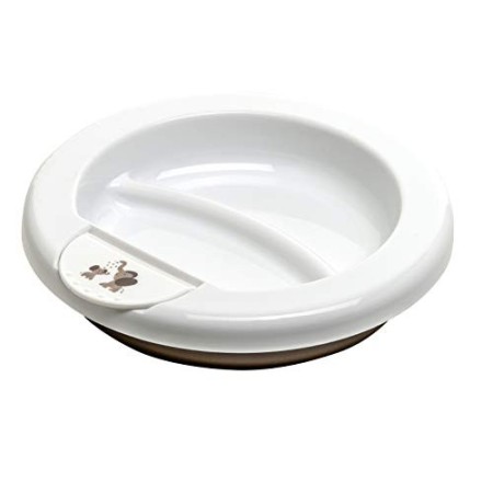 Rotho Babydesign Piatto riscaldabile, Da 6 mesi, Modern Feeding, Design Modern Elephants, 20,5 x 4,6 cm, Bianco/Grigio, 30020025