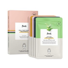FIND - Maschera hydrogel viso in fogli, trattamento completo, confezione da 10 (antistress, purificante, lenitivo, illuminante, 