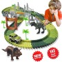 Kit Giocattolo Dinosauro Giurassico Mondiale e 142 Piste Flessibili Contiene 2 Dinosauri,1 Veicolo Militare,4 Alberi,2 Slope Ped