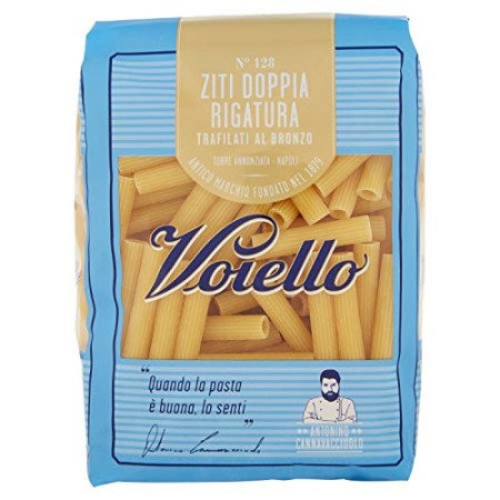 Voiello Pasta Ziti Doppia Rigatura N.128, Pasta Corta di Semola Grano Aureo 100% - 500 g