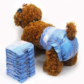 Pannolini per cani femmina, morbidi, super assorbenti, monouso, fantasia jeans, stile cowboy, pannolini per cuccioli, 24 pezzi