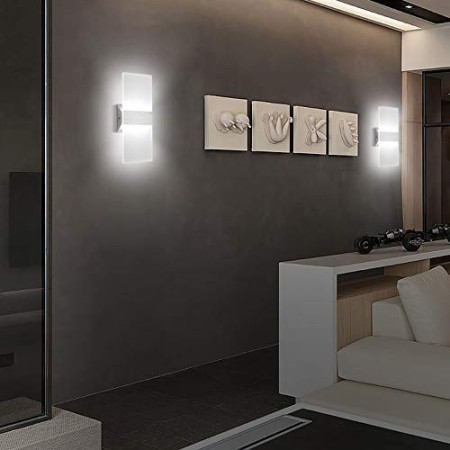2 Pezzi LED Lampada da Parete Interno 12W Bianco Freddo, Moderno Applique da Parete Interni, Lampada a Muro in Acrilico Perfetto