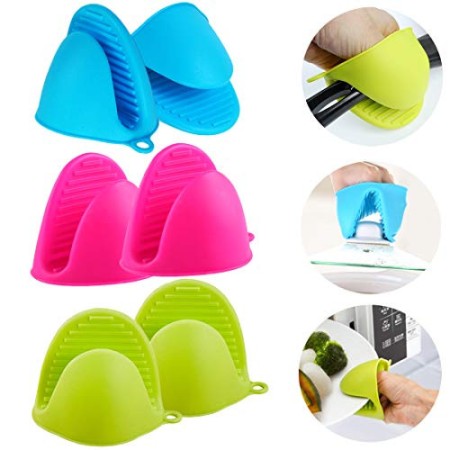 VEGCOO Silicone Presine Presina, 6 Pezzi Mini Guanto da Forno Silicone Guanti per Forno, Antiscivolo, Anti-Scottatura, Resistent