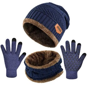 UMIPUBO, set invernale con berretto, sciarpa, guanti per touch screen, per uomo e donna, morbido ed elasticizzato, cappello, sci