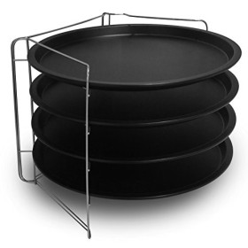 Guardini Pizza&Mania, Set 4 Tegami Pizza Ø32cm+1 Griglia Porta Tegami, Acciaio con rivestimento antiaderente, Colore nero
