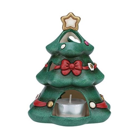 THUN® - Albero di Natale Porta Candela Tea Light - Soprammobile Natalizio da Collezione - Ceramica - I Classici