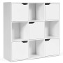 Goplus Mensola Libreria, Armadietto Libreria in Legno con 9 Cubi e 5 Ante, Mobile Scaffale Porta Libri CD per Soggiorno Camera d