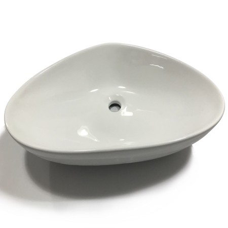 Lavabo Da Appoggio Ceramica Bianco Triangolare Lavandino Lavello Arredo  *** CONFEZIONE 1 pz., Misure 58x39x14 cm