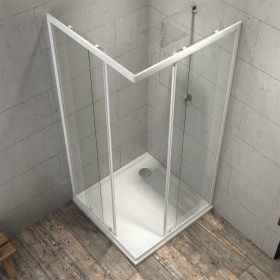 Ogomondo Box Cabina Doccia Angolare Corner Due Ante Scorrevoli Cristallo Temprato Trasparente *** CONFEZIONE 1 pz., Misure 86.5-
