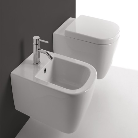 Sanitari in Ceramica Sospesi Vaso WC + Bidet + Sedile Made in Italy Con/Senza Staffe *** CONFEZIONE 1 pz., Accessori Con Sedile 
