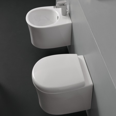 Sanitari in Ceramica Sospesi Vaso WC + Bidet + Sedile Made in Italy Con/Senza Staffe *** CONFEZIONE 1 pz., Accessori Con Sedile 