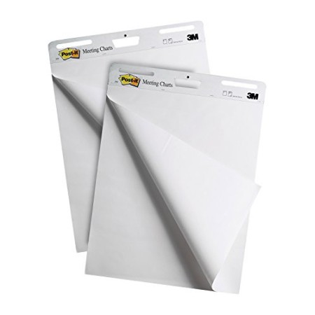 Post-it Super Sticky Lavagna Fogli Mobili, 2 Lavagne Adesive per Ufficio da 30 Fogli, Carta Bianca, Formato 60x70 cm e 4 Blocche