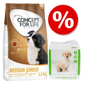 Welcome Kit Concept for Life + Tappetini igienici zooplus per cuccioli - 1,5 kg Concept for Life Large Junior + 30 pz Tappetini 