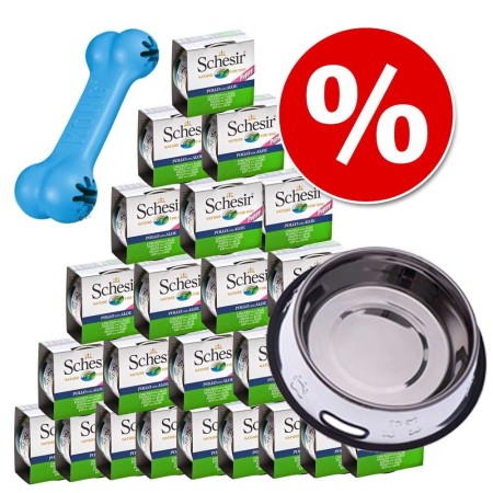 Welcome Kit Puppy & Junior Schesir - 24 x 150 g Puppy Filetti di Pollo + Kong Puppy + Ciotola