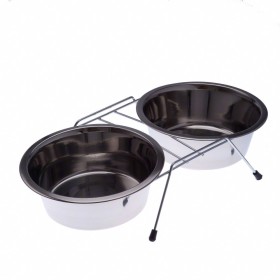 Ciotola doppia in acciaio con supporto - 2 x 1,65 l, Ø 21 cm