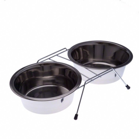 Ciotola doppia in acciaio con supporto - 2 x 1,65 l, Ø 21 cm