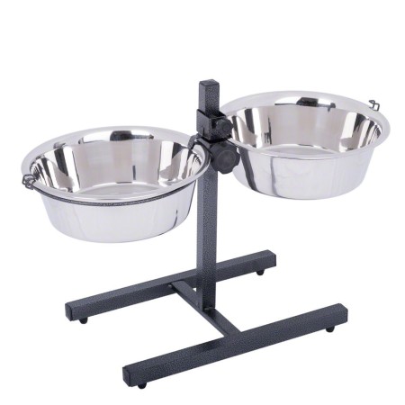 Supporto con 2 ciotole in acciaio - 2 x 1,6 l, Ø 21 cm, max H38 cm