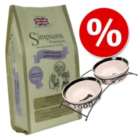 Welcome Kit Puppy & Junior Simpsons Premium + Doppia ciotola - Sensitive Puppy Salmone & Patate 12 kg