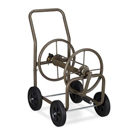 Relaxdays Carrello Avvolgitubo XL, Carrellino Mobile in Metallo, 2x Attacchi da 3/4 Pollici, Tubi Lunghi 60 cm, Marrone