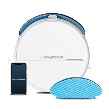 Rowenta RR7447 Serie 60, Robot Aspirapolvere, Alto 6 cm, Navigazione Metodica, Spazzola Animal Care, Panno Lavapavimenti, Wi-Fi,