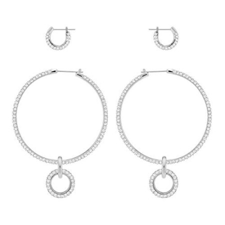 Swarovski Set Orecchini A Buco Stone, Bianco, Placcatura Rodio
