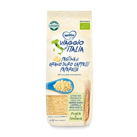 Mellin Viaggio d'Italia, Pastina Di Grano Duro Cappelli Bio, Paperelle - 8 Confezioni Da 320 gr