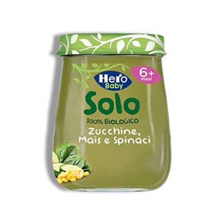 Hero Solo Omogeneizzato Zucchine, Mais e Spinaci Bio, Cartone da 6 Confezioni x 120 gr
