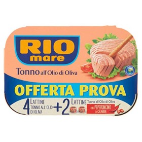 Rio Mare, Tonno all'Olio di Oliva, Qualità Pinne Gialle, 6 Lattine da 80 g (4 Lattine all'Olio di Oliva + 2 al Peperoncino)