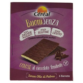 Céréal BuoniSenza Golosi al Cioccolato Fondente, Merendine Senza Glutine,, Senza Lievito, 6 Barrette - 102 g