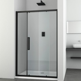 Ogomondo Porta Scorrevole Slide 2 Due Ante Black Profilo Nero Cristallo 6 mm *** CONFEZIONE 1 pz., Misure 136-140xH195 cm