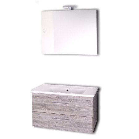 Mobile da bagno sospeso Spring  Cenere con lavabo specchio MADE IN ITALY *** CONFEZIONE 1 pz., Misura L65xP47xH50 cm
