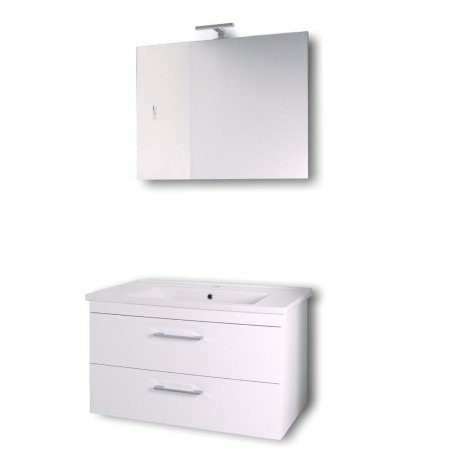 Mobile da bagno sospeso Spring  Bianco con lavabo specchio MADE IN ITALY *** CONFEZIONE 1 pz., Misure L65xP47xH50 cm