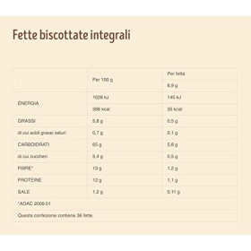 Misura Fette Biscottate Integrali Fibrextra | 100% Farina Integrale | 8 Confezioni da 320 grammi