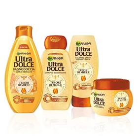 Garnier Shampoo + Balsamo + Maschera + Bagnoschiuma Dolce, Kit con Shampoo, Balsamo, Maschera e Bagnoshiuma per Capelli Fragili 