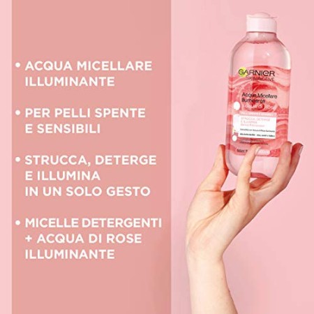 Garnier Acqua Micellare Illuminante Acqua di Rose Micellare, per Pelli Spente e Sensibili, 400 ml, Confezione da 1