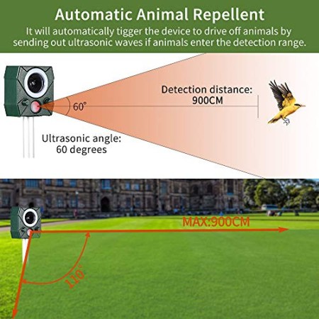 Repeller per animali solari per gatti ad ultrasuoni, repeller per uccelli,  repeller per animali ad ultrasuoni