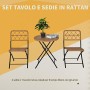 Outsunny Set 3 Pezzi Tavolino con Sedie da Giardino Pieghevoli Set da Esterno in Rattan Sintetico e Acciaio, Color Legno